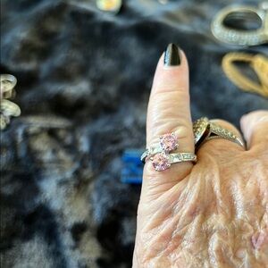 Elegant Pink and Silver Tone Women's Ring